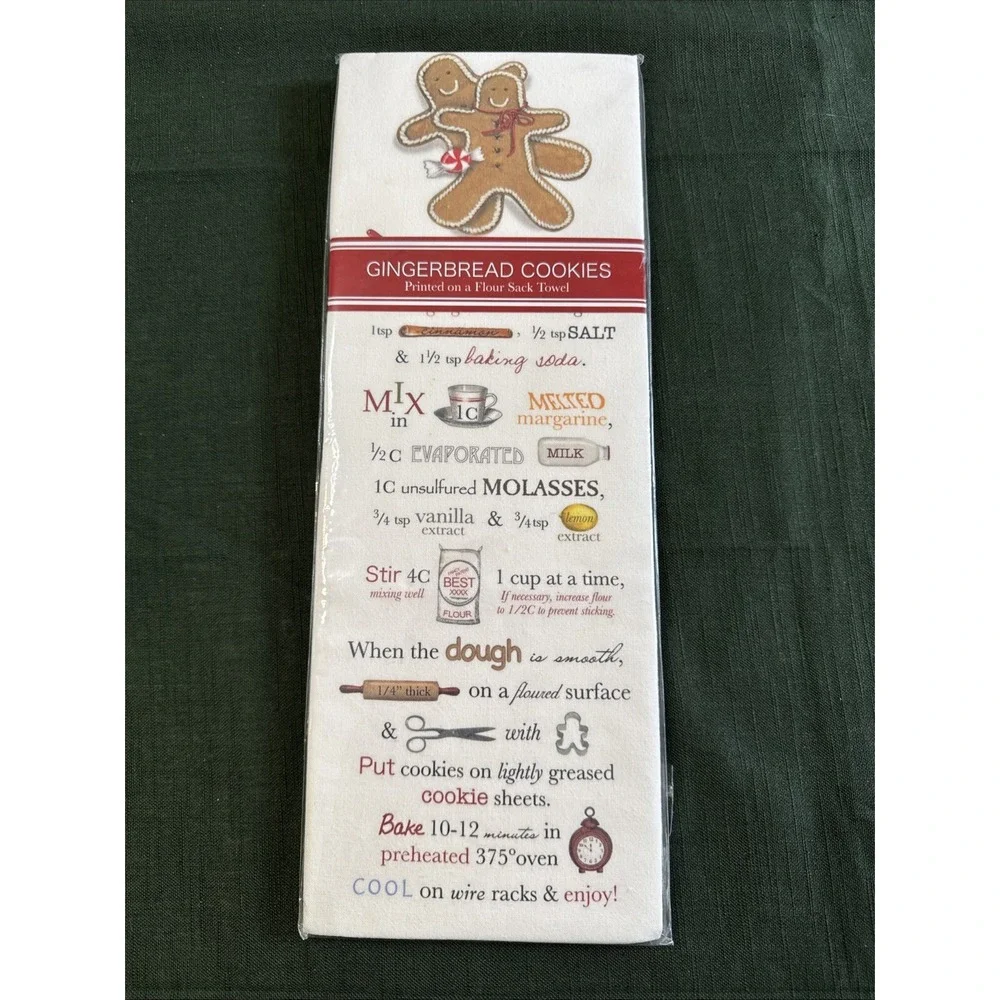 Mary Lake Thompson Kitchen Tea Towel Gingerbread Cookie Recipe Christmas Holiday